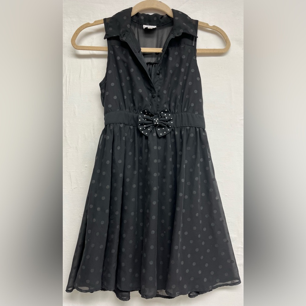 Disney D-Signed Black Polka Dot Dress | Bow Rhinestone Whimsigoth Dark Academia